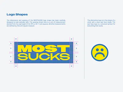 MOSTSUCKS Brand Guidelines - Logo Shapes american blue box logo brand branding design graphic design guide guidelines illustration logo sucks typography vector yellow