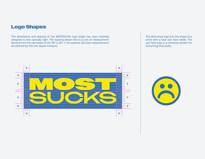 MOSTSUCKS Brand Guidelines - Logo Shapes american blue box logo brand branding design graphic design guide guidelines illustration logo sucks typography vector yellow