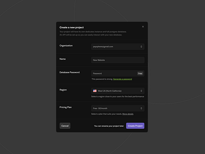Project Creation (dark version) clean component components dark dashboard fields form input minimalism modal pop up product design project project creation ui ux