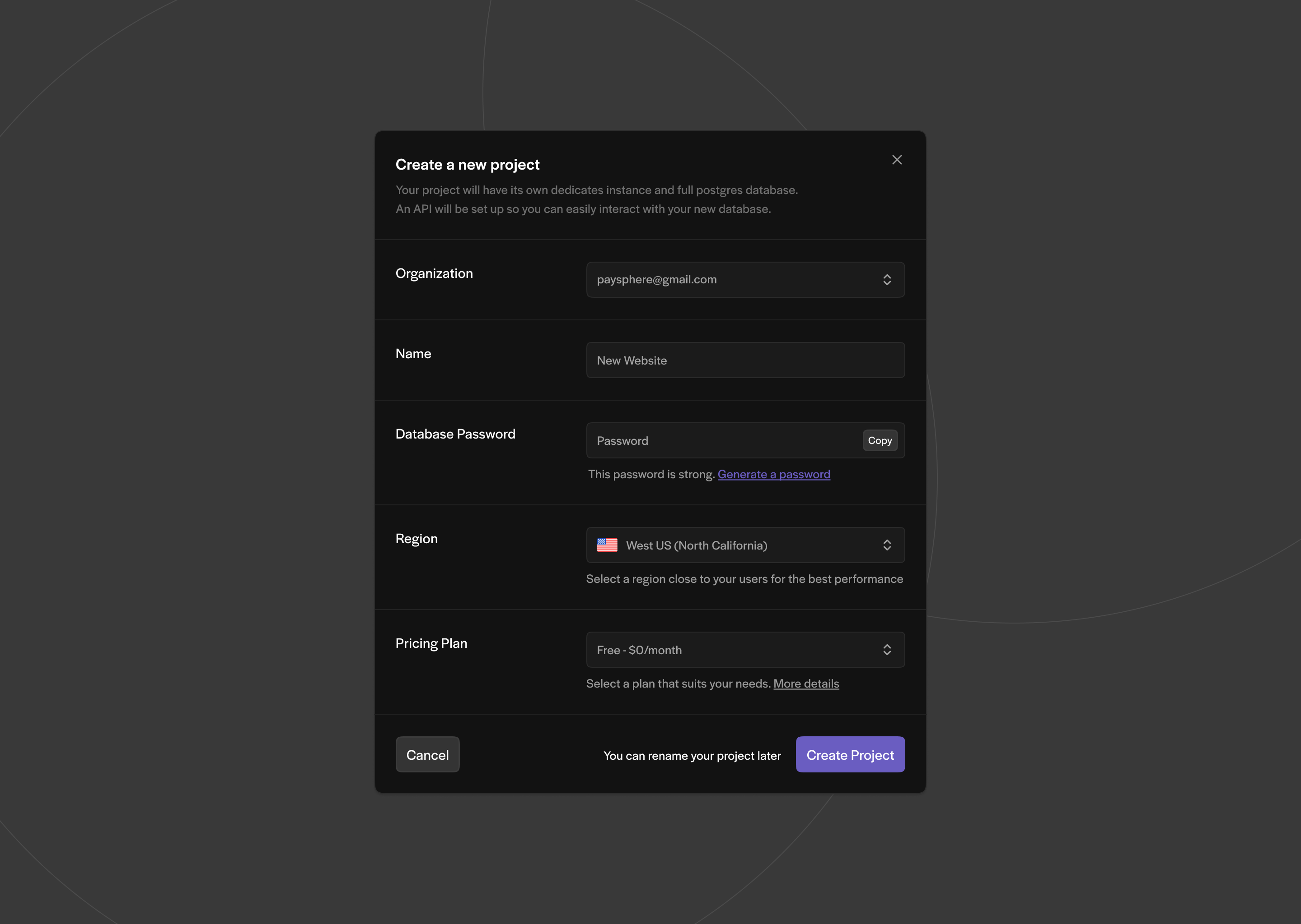 Project Creation (dark version) clean component components dark dashboard fields form input minimalism modal pop up product design project project creation ui ux
