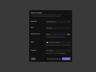 Project Creation (dark version) clean component components dark dashboard fields form input minimalism modal pop up product design project project creation ui ux