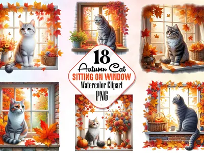Autumn Cat Sitting on Window Sublimation 3d animation app branding design graphic design illustration logo ui vector