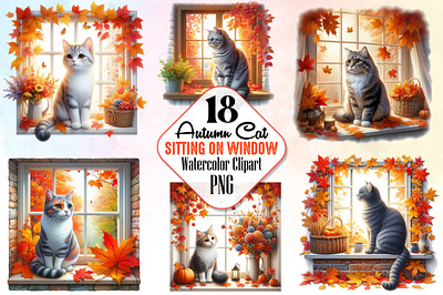 Autumn Cat Sitting on Window Sublimation 3d animation app branding design graphic design illustration logo ui vector