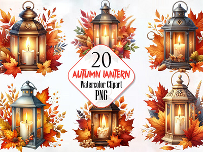 Watercolor Autumn Lantern Clipart Bundle 3d animation app branding design graphic design illustration logo ui vector