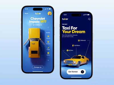 Tuber - Mobile App Concept 3d app blur cab clean creative gradient inspiration location mobile order passenger ride taxi transportation typography uitips uiuxconcept vehicle yellowcab