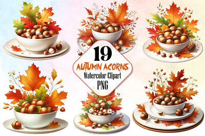 Autumn Acorns Sublimation Clipart Bundle 3d animation app branding design graphic design illustration logo ui vector