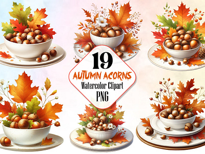 Autumn Acorns Sublimation Clipart Bundle 3d animation app branding design graphic design illustration logo ui vector