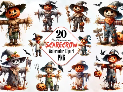 Watercolor Halloween Scarecrow Clipart 3d animation app branding design graphic design illustration logo ui vector