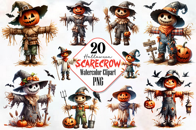 Watercolor Halloween Scarecrow Clipart 3d animation app branding design graphic design illustration logo ui vector