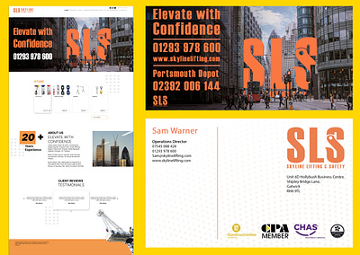 SLS Skyline Lifting & Safety wireframe, business card and banner branding business card graphic design ui ux