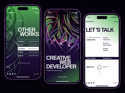 PortfolioMaster - Mobile App Concept 3d branding dailyui dailyux design experience fresh gradients green inspiration list mobileapp portfolio projects showcase typography ui ux concept uitips uitutorial works