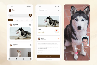 Pet Adoption - Mobile App UI Screens app cats design dogs mobile app pet adoption ui