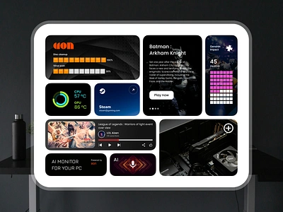AI Monitor for your pc bento box bento box ui computer stats display control center control pannel mockup modern minimal pc app pc info dashboard pc monitor dashboard pc monitor website pc monitoring app pc stats processor info sensor pannel ui design web apps web design