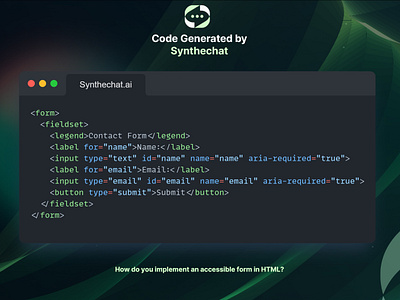 Code generated by Synthechat ai aiforgood artificialintelligence machinelearning smarttech synthechat