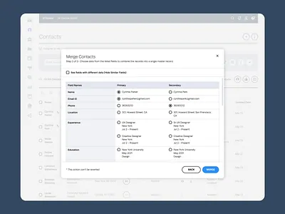 Project: Merge Duplicate Contacts in CRM (HrTech) ui ux