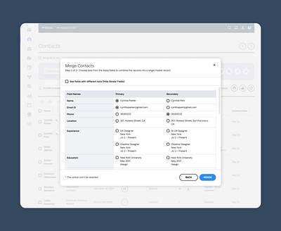 Project: Merge Duplicate Contacts in CRM (HrTech) ui ux