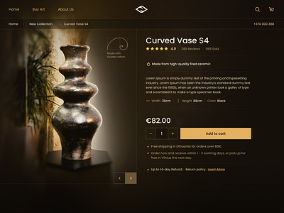 E-Commerce Product Page 2024 aesthetics ancient art branding e comerce ecomerce elegant modern product sales shop svetlakov ui uiux ux vase