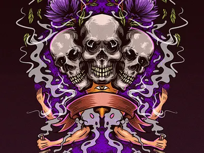 3 Skull Cult art artwork drawing illustration skeleton skull smoke smokey teedesign tees tshirt
