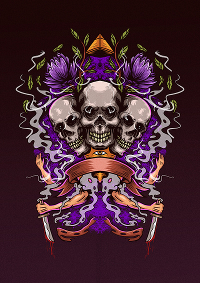 3 Skull Cult art artwork drawing illustration skeleton skull smoke smokey teedesign tees tshirt