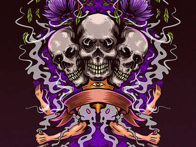 3 Skull Cult art artwork drawing illustration skeleton skull smoke smokey teedesign tees tshirt