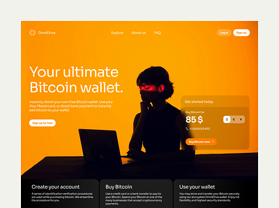 Landing page of OmniDrive bitcoin buy component cta desktop france home homepage landing orange section ui webdesign website