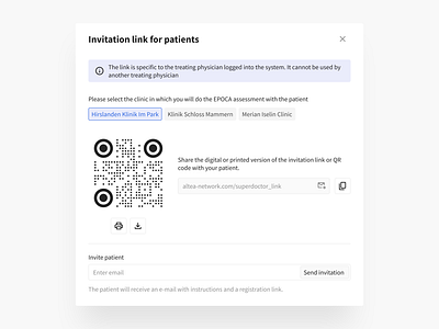 Sharing copy link email invitation link modal patient qr sharing workspace