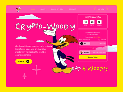Crypto-Woody - meme coin landing page design base crypto meme crypto website cryptocurrency degen design elon inu landing page meme meme coin meme coin landing page meme token meme ui meme website memecoin trend uiuximran website website design