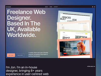Personal portfolio big type dark theme figma gradient home page portfolio web design