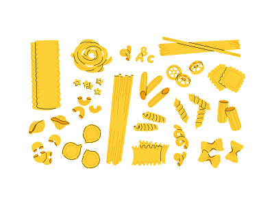 Pasta types cartoon concept cuisine design flat food illustration italian pasta vector