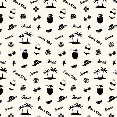Beach icons doodles pattern beach bikini birds coconut doodles fabric glasses hat icons island palm tree paper pattern print sea seamless summer sunset vacation vibes