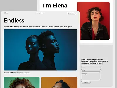 FREE Elena - Modern Ai Photo Designer Portfolio Carrd Template agency ai branding carrd carrd template creative design designer framer free freebie minimal personal photography portfolio studio template ui web design website