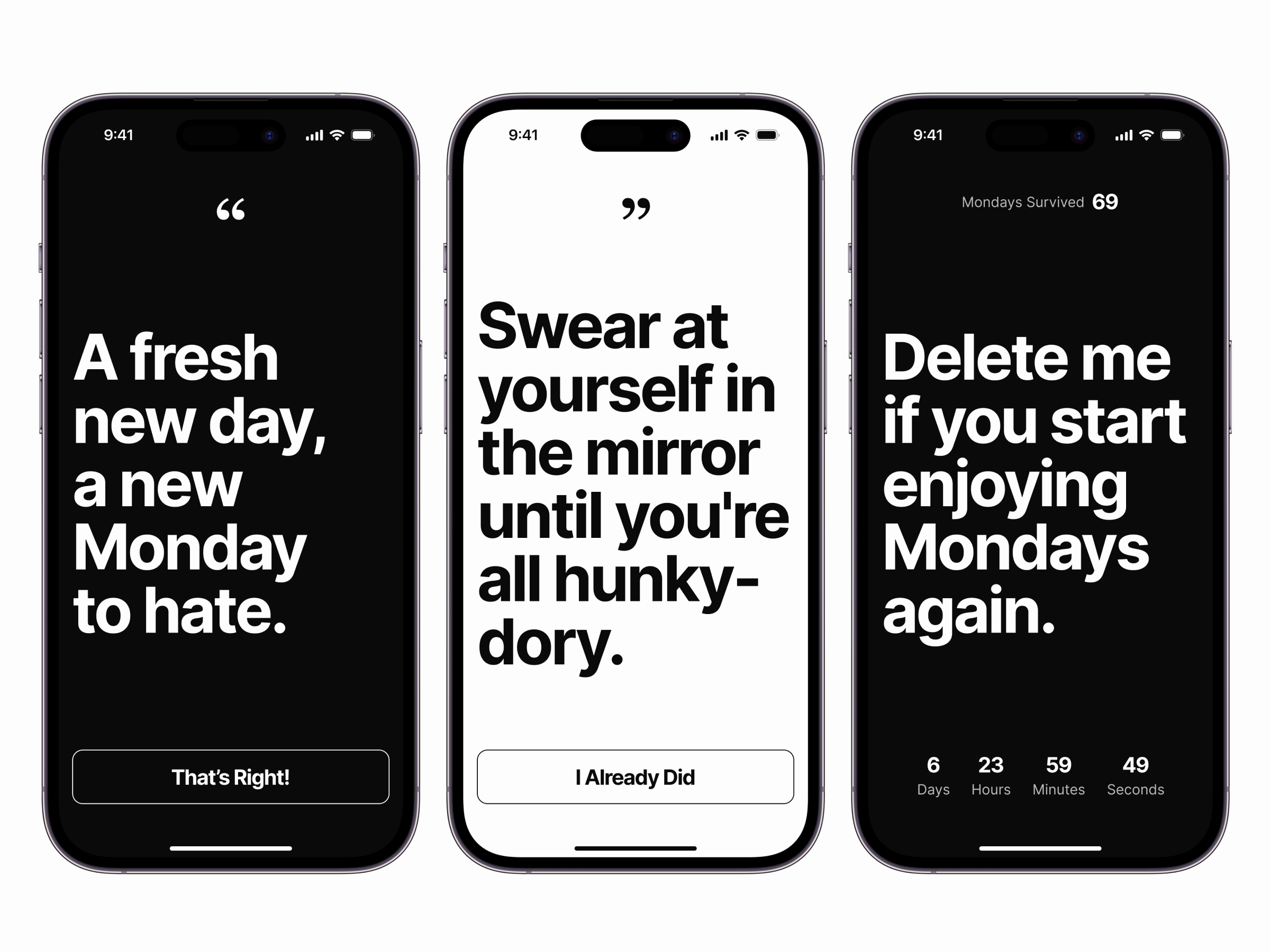 Hate Mondays - App Concept app concept app design app store black clean design hate mondays interface design ios monday mondays monochrome product design simple typography ui ui design user interface ux white