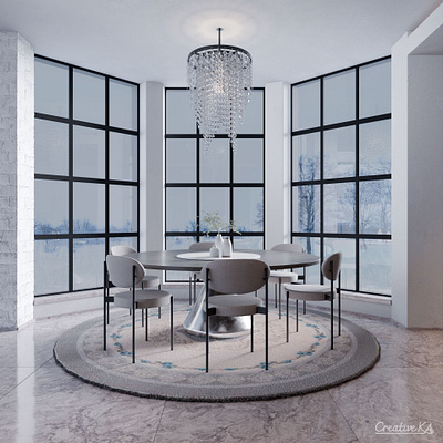 Design and visualization of the dining room in the villa 3d design dinning room graphic design gray home visualization white winter view