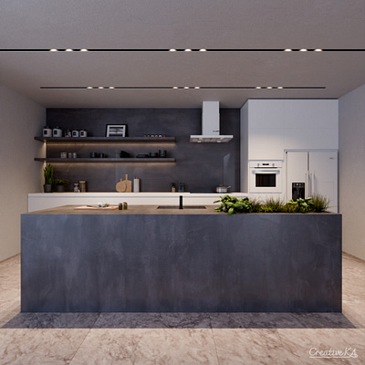 Design and visualization of the kitchen in the villa 3d design graphic design gray home kitchen visualization white