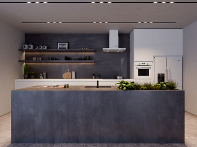 Design and visualization of the kitchen in the villa 3d design graphic design gray home kitchen visualization white