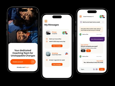 Coaching App app chat coaching creative design intro onboarding todo ui ux