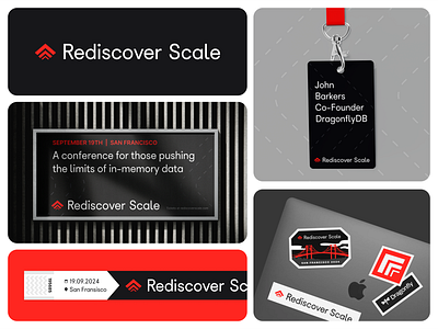 Rediscover Scale conf logo and brand identity advertisement billboard brand brand identity branding conference design dragonfly event graphic design illustration lanyard layout logo logomark logotype marketing materials redis stickers