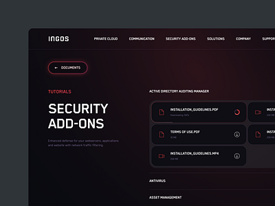 INGOS: Documents cyber security dark mode documents hardware neon ui web design