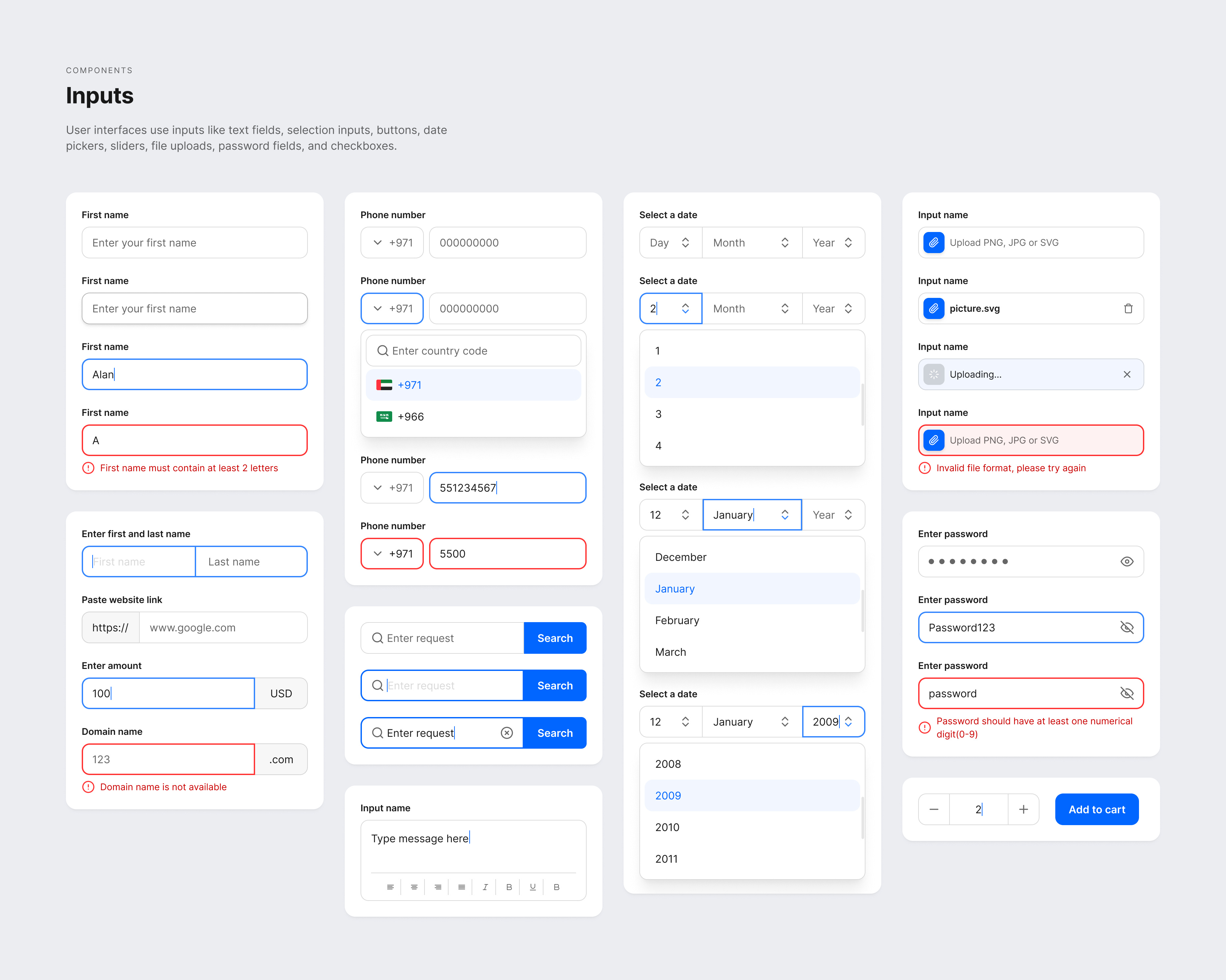 All-Demands Design system | Inputs ui interface