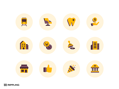 Rippling — Badge Icons bank building business celebrate chair dentist emoji hourse hr icon designer icon set iconography icons insurance rippling small business stamp