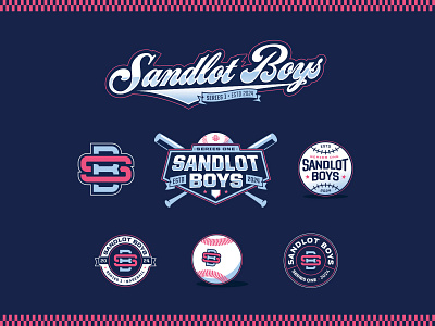 Sandlot Boys ampersandrew austin bacon badge badges ball baseball bat branding illustration monogram script sport sports texas typography