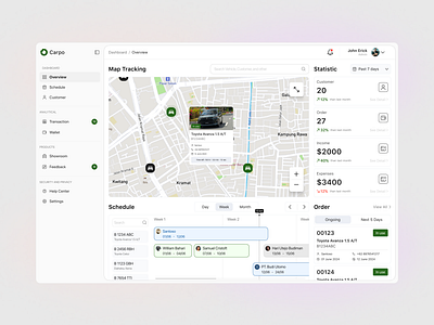 Carpo: Your Car Rental Management car dashboard car fleet car rent car rental app car sharing dashboard drive experience map tracking mobile app road adventure schedule management sidebar panel statistics panel transportation travel app urban mobility user interface design uxui vehicle rental wheelscape
