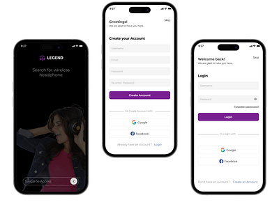 Legend Wireless Headphone mobile app mobile app design product design ui uiux ux design