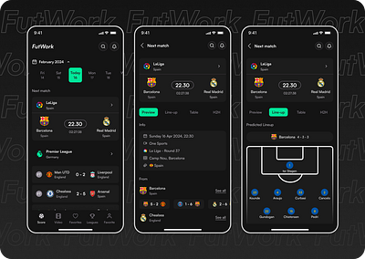 Futwork - Football scoring and match app barcelona football mobile app mobile design product design scores soccer sports ui design user experience uxui