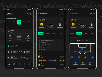 Futwork - Football scoring and match app barcelona football mobile app mobile design product design scores soccer sports ui design user experience uxui