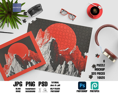 Dye sublimation 320 piece Puzzle Mockup 16x20, Puzzle Mockup puzzle layout mockup