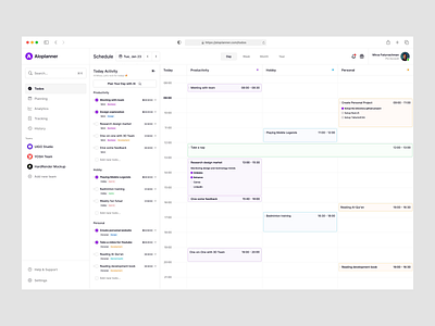 Aloplanner - AI Daily Planner Dashboard Animation agenda ai ai integrated appoinment calendar clean dashboard manage saas schedule scheduling task timeline to do todo ui ux web app website yosh