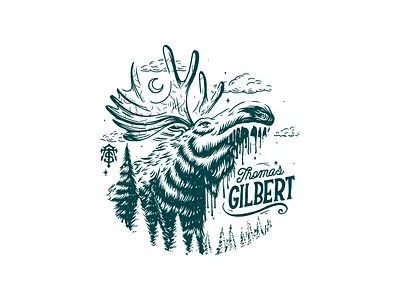 Thomas Gilbert Moose illustration moon moose procreate trees vector