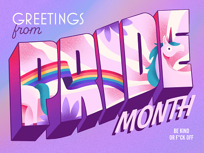 Pride Month bold bright colorful design gay greetings hand humor illustration june lettering lgbtq month pink postcard pride procreate rainbow unicorn vintage