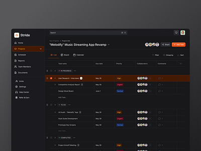 Stride : Task Management SAAS App (Dark Mode) dark mode dark mode ui design saas saas app task task app task management task management app task management saas app ui ui design uiux uiux design ux design